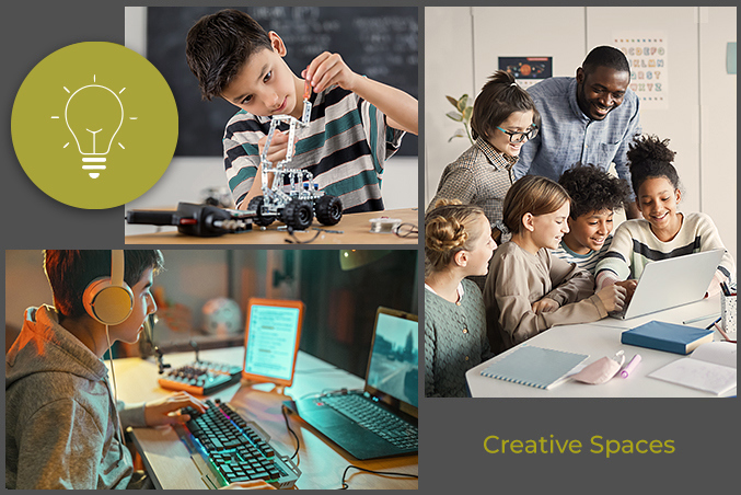 School Children learning in Makerspace and STEM Learning Environments.